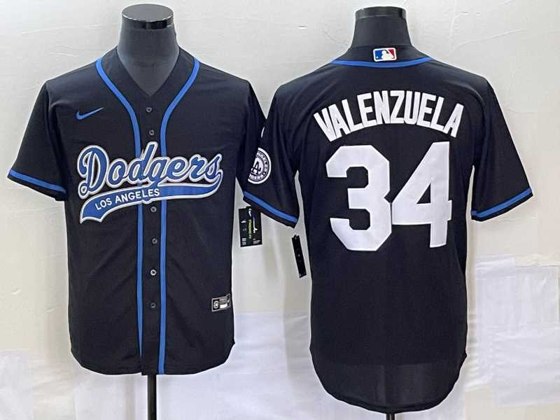 Men%27s Los Angeles Dodgers #34 Fernando Valenzuela Black With Patch Cool Base Stitched Baseball Jersey->los angeles dodgers->MLB Jersey